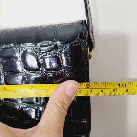 CABRELLI VINTAGE RECTANGULAR CROSSBODY PURSE FAUX GATOR CROCODILE TEXTURED BLACK - Picture 10 of 11